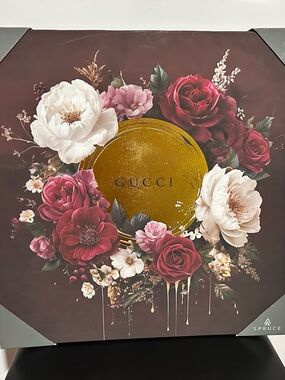 Gucci Burgundy, White and Gold Floral Wall Art